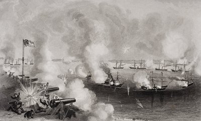 Bombardement en verovering van Forts Walker en Beauregard, Port Royal, South Carolina, op 7 november 1861 door American School